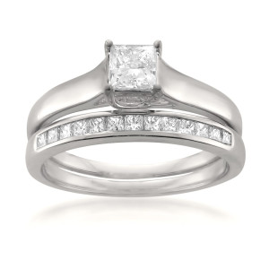 Sparkling Promise: Yaffie White Gold Princess-cut Diamond Bridal Duo