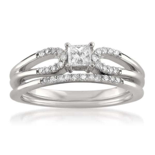 White Gold Princess-cut Bridal Ring Set by Yaffie with 3/8ct TDW