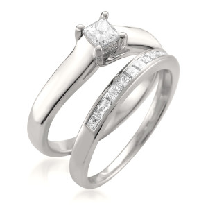 Yaffie 2-Piece Bridal Set with Princess-Cut 5/8ct TDW White Diamonds in White Gold.