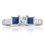 White Gold Engagement Ring with Blue Sapphire and 5/8ct of Diamonds by Yaffie