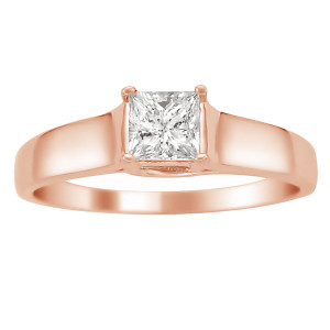 Sparkling Yaffie Rose Gold Engagement Ring with Princess-cut Diamond Solitaire, 1/4ct TDW