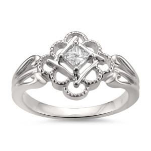 Antique-Style Princess-Cut Engagement Ring with 1/5ct TDW in White Gold by Yaffie Jewellery