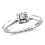 Yaffie Jewellery Princess-cut Diamond Halo Engagement Ring in White Gold, adorned with 1/8ct TDW.