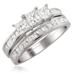 Platinum 2ct TDW Three-Stone White Diamond Wedding Set from Yaffie Jewellery