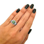 Green Diamond 3 Stone Bridal Set in White Gold by Yaffie, 1 1/2ct.