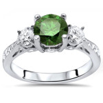 Green 1.5ct Round Diamond Three-Stone Bridal Engagement Ring Set in White Gold by Yaffie.