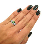Green 1.5ct Round Diamond Three-Stone Bridal Engagement Ring Set in White Gold by Yaffie.