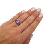 Yaffie ™ Custom-Made Black Diamond Engagement Ring Set with Cushion Cut Pink Sapphire, Featuring 1 1/3 TGW