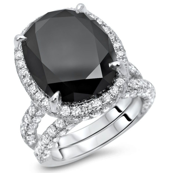 Yaffie ™ Bespoke Gold Wedding Set with 10.16 ct TDW Black Oval Cut Diamond Engagement Ring