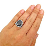 Yaffie ™ Bespoke Gold Wedding Set with 10.16 ct TDW Black Oval Cut Diamond Engagement Ring