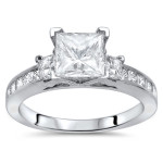 Enhanced Diamond Three Stone Engagement Ring Set with Princess Cut