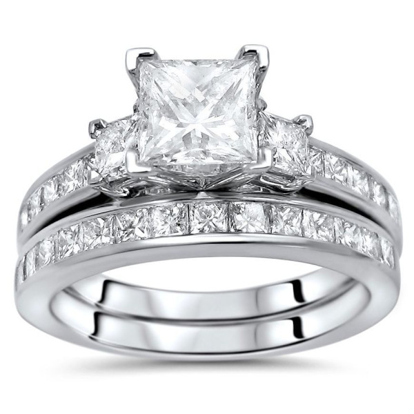 Enhanced Diamond Three Stone Engagement Ring Set with Princess Cut