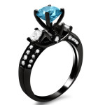 Yaffie ™ Black Gold 1 1/2ct Three-Stone Engagement Ring with Princess Cut Blue and White Diamonds