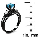 Yaffie ™ Custom-Crafted Black Gold 3-Stone Princess Diamond Engagement Ring, Featuring Blue and White Round Cuts at 1 1/2 ct.
