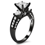 Yaffie Custom Princess Cut 3 Stone Engagement Ring: Black Gold, 1 1/2ct TDW.