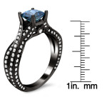 Yaffie™ Custom Blue Princess Cut and Round White Diamond Engagement Ring, Featuring 1 1/2ct TDW of Black Gold Brilliance!