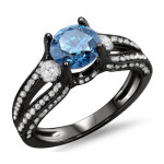 Yaffie ™ Custom Blue Round Diamond Ring - Black Gold with 1 1/2ct TDW