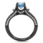 Yaffie ™ Custom Blue Round Diamond Ring - Black Gold with 1 1/2ct TDW