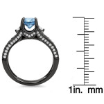 Yaffie ™ Custom Blue Round Diamond Ring - Black Gold with 1 1/2ct TDW