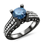 Yaffie ™ Custom Blue Round Diamond Ring - Black Gold with 1 1/2ct TDW