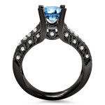 Yaffie ™ Custom Blue Round Diamond Ring - Black Gold with 1 1/2ct TDW