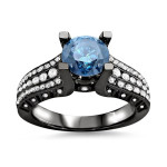 Yaffie ™ Custom Blue Round Diamond Ring - Black Gold with 1 1/2ct TDW