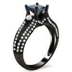 Yaffie™ Unique Blue and White Princess Cut Diamond Ring, 1 1/2ct TDW - The Black Gold Edition.