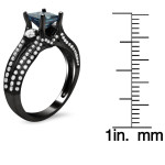 Yaffie™ Unique Blue and White Princess Cut Diamond Ring, 1 1/2ct TDW - The Black Gold Edition.