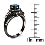 Yaffie Custom Vintage Ring - Blue and White Diamonds Set in Black Gold, Totaling 1 2/5ct TDW