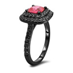 Yaffie Custom Black Gold Halo Ring with a 1 3/5ct Pink Sapphire Cushion-Cut and Black Diamonds