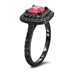 Yaffie™ Unique Pink Sapphire and Black Diamond Halo Engagement Ring with 1 3/5ct TGW Black Gold Cushion-Cut Centerpiece.