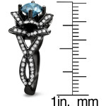 Yaffie ™ Custom Lotus Flower Engagement Ring in Blue Round Diamond and Black Gold, 1 3/5ctw