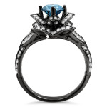 Yaffie ™ Custom Lotus Flower Engagement Ring in Blue Round Diamond and Black Gold, 1 3/5ctw