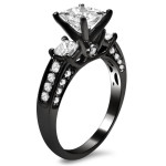 Yaffie ™ Custom Beauty: 1.7ct TDW Black Gold 3 Stone Engagement Ring with Princess Cut Diamonds