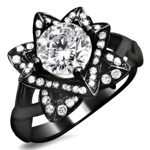 Custom-Crafted Yaffie™ Ring: Lotus Bloom with 1ct Round Black Diamond