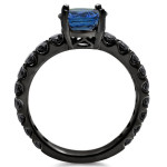 Yaffie ™ Custom Black Gold Ring with 1 ct TDW Black Diamond and Blue Sapphire for Engagement