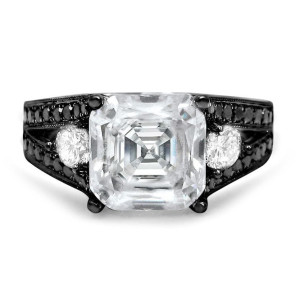 Yaffie Exclusive Black Gold Ring: Featuring 1ct of TDW Black Diamond and Asscher-Cut Moissanite.