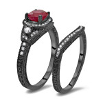 Custom Yaffie™ Bridal Set: Black Gold with 1ct TGW Ruby and 2/5ct TDW Diamonds