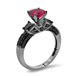 Yaffie ™ Artisanal Black Gold Engagement Ring with 1ct Ruby and 3/4ct Black Diamond Sparkle
