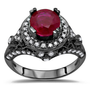 Yaffie™ Custom Black Gold Engagement Ring with 1ct TGW Round Ruby and 5/8ct TDW Diamonds