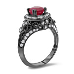 Yaffie™ Custom Black Gold Engagement Ring with 1ct TGW Round Ruby and 5/8ct TDW Diamonds