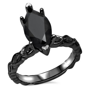 Yaffie Marquise Black Diamond Art Deco Ring - A Custom Creation in Black Gold with 2 1/10ct TDW