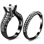 Yaffie™ Custom Black Gold Bridal Ring with Princess-cut Clarity Enhanced 2 1/10ct TDW Black and White Diamonds