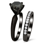 Yaffie Signature Black Gold Bridal Set: 2 1/2ct Black Round Diamond in Six Prongs