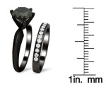 Yaffie Signature Black Gold Bridal Set: 2 1/2ct Black Round Diamond in Six Prongs
