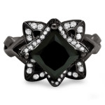 Yaffie Custom Black Diamond Princess Cut Ring Set - 2.5ct TDW of Black Gold Brilliance