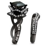 Yaffie Black Gold Princess Cut Ring Set with 2.5ct TDW Black Diamonds - Handcrafted Elegance.