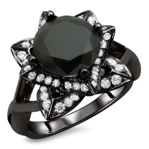 Yaffie ™ Custom Black Lotus Diamond Ring - 2 1/2 Carat Total Weight in Black Gold