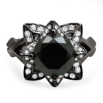 Customizable Yaffie ™ Black Lotus Flower Diamond Ring with 2 1/2ct TDW Black Gold