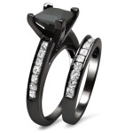 Yaffie Unique Creation: Princess-cut Black Diamond Bridal Set with 2 1/2ct TDW - The Black Gold Engagement Ring